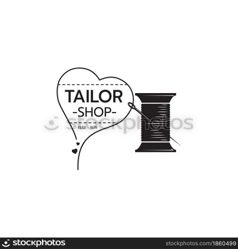 Sewing logo design template. Tailor shop, tailoring craft and textile production, Fashion and clothes on white background vector illustration