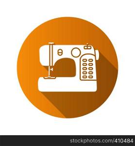 Sewing machine flat design long shadow glyph icon. Vector silhouette illustration. Sewing machine flat design long shadow glyph icon