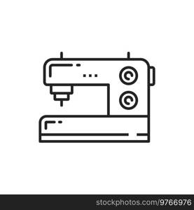 Sewing machine vector thin line icon. Tailoring, dressmaking and needlework sewing appliances. Sewing machine tailoring and dressmaking line icon