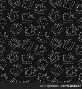 Sewing machines doodle seamless pattern. Vector background. Black and white colors. Repeat illustration. Outline sewing equipment.. Sewing machines doodle seamless pattern. Vector background. Black and white colors. Repeat illustration. Outline sewing equipment