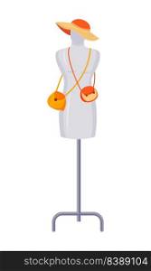 Sewing mannequin for trendy accessories semi flat color vector object. Displaying handbags and hat. Full sized item on white. Simple cartoon style illustration for web graphic design and animation. Sewing mannequin for trendy accessories semi flat color vector object