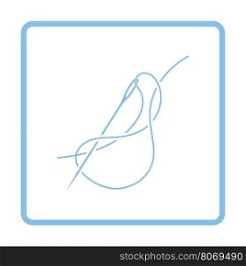 Sewing needle with thread icon. Blue frame design. Vector illustration.