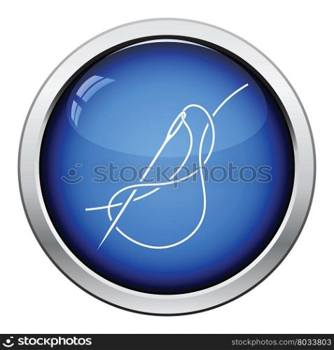 Sewing needle with thread icon. Glossy button design. Vector illustration.