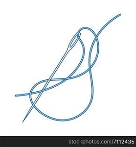 Sewing Needle With Thread Icon. Thin Line With Blue Fill Design. Vector Illustration.
