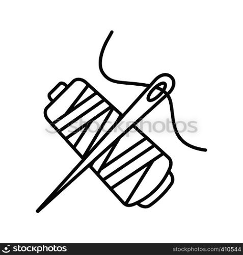 Sewing needle with thread spool linear icon. Thin line illustration. Tailoring. Contour symbol. Vector isolated outline drawing. Sewing needle with thread spool linear icon