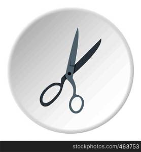 Sewing scissors icon in flat circle isolated vector illustration for web. Sewing scissors icon circle