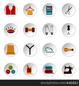 Sewing set icons in flat style isolated on white background. Sewing set flat icons