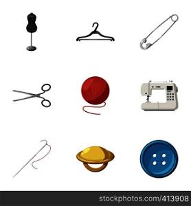 Sewing supplies icons set. Cartoon illustration of 9 sewing supplies vector icons for web. Sewing supplies icons set, cartoon style