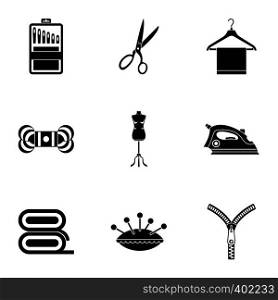 Sewing supplies icons set. Simple illustration of 9 sewing supplies vector icons for web. Sewing supplies icons set, simple style