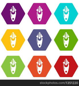 Sewn zip icons 9 set coloful isolated on white for web. Sewn zip icons set 9 vector