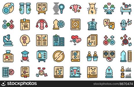 Sex education icons set outline vector. Adult aids. Education control. Sex education icons set vector flat