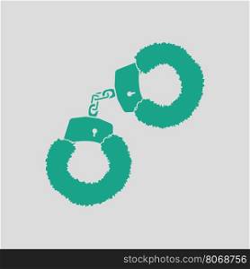 Sex handcuffs with fur icon. Gray background with green. Vector illustration.