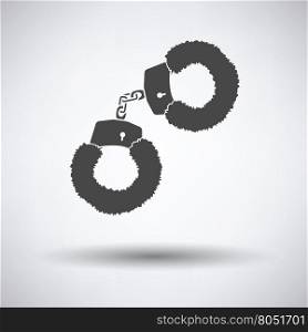 Sex handcuffs with fur icon on gray background with round shadow. Vector illustration.