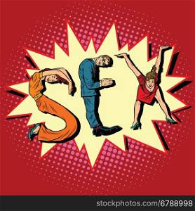 Sex, letters business people, pop art retro vector illustration. businessman font