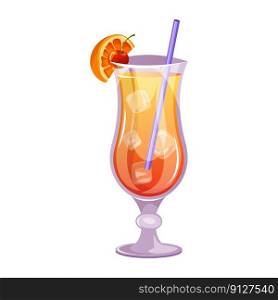 Sex on the beach classic cocktail with ice, orange, vodka. Italian aperitif cocktails. Alcoholic beverage for drinks bar menu. Beach Holidays, summer vacation, party, cafe bar, recreation. Vector