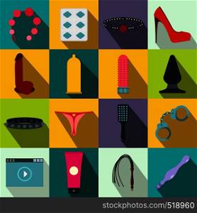 Sex shop icons set in flat style for any design. Sex shop icons set, flat style