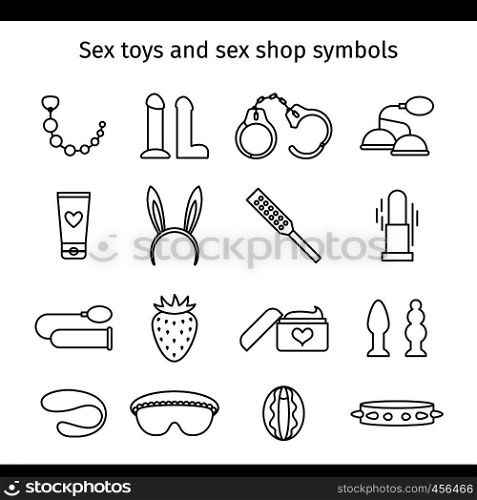 Sex shop line icons. Sex toys outline signs and sex shop symbols vector. Sex shop line icons