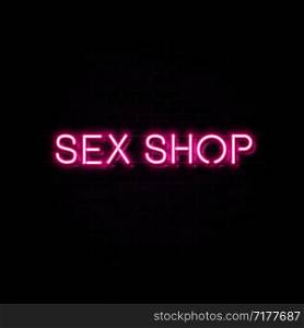 Sex shop logo, neon realistic text design, adult store, vector illustration