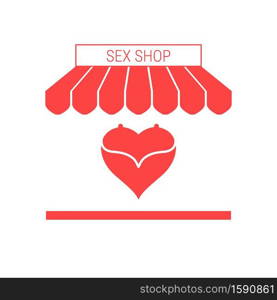 Sex Shop Single Flat Vector Icon. Striped Awning and Signboard. A Series of Shop Icons.. Sex Shop Single Flat Vector Icon. Striped Awning and Signboard