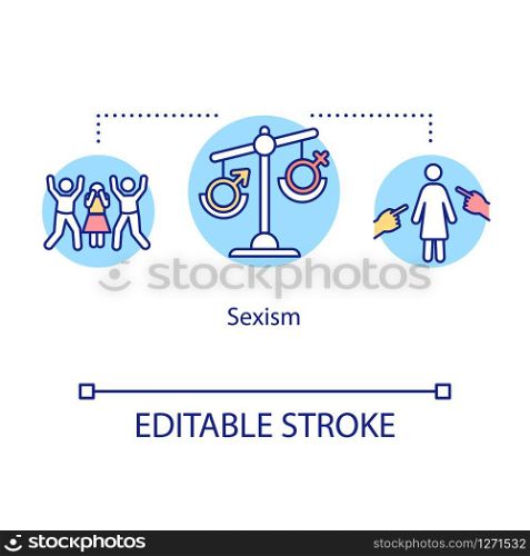 Sexism concept icon. Hatred of women. Gender discrimination, domestic violence, female sexual harassment idea thin line illustration. Vector isolated outline RGB color drawing. Editable stroke