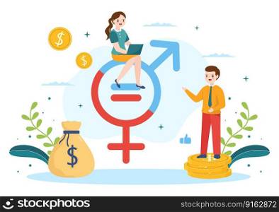Sexism Illustration with Gender Inequality Between Men and Women in Workplace or Social in Stop Discrimination Cartoon Hand Drawn Templates