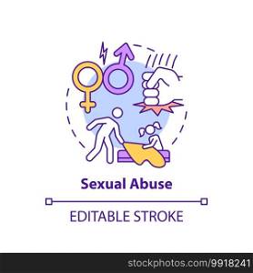Sexual abuse concept icon. Kids harassment by adult. Domestic physical violence. Child safety idea thin line illustration. Vector isolated outline RGB color drawing. Editable stroke. Sexual abuse concept icon