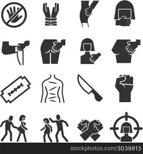 Sexual abuse, harassment, violence vector icons set. Sexual abuse, harassment, violence vector icons set. Touch knee and breast illustration