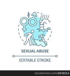 Sexual abuse turquoise concept icon. Kids harassment by adult. Domestic physical violence. Child safety idea thin line illustration. Vector isolated outline RGB color drawing. Editable stroke. Sexual abuse turquoise concept icon