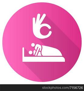 Sexual consent pink flat design long shadow glyph icon. Intimate relationship with partner. Lovers in bed. Safe sex with mutual argreement. Couple sexual activity. Vector silhouette illustration