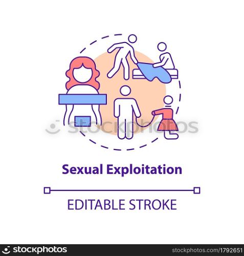 Sexual exploitation concept icon. Non-consensual prostitution and pornography abstract idea thin line illustration. Sexual abuse of children. Vector isolated outline color drawing. Editable stroke. Sexual exploitation concept icon
