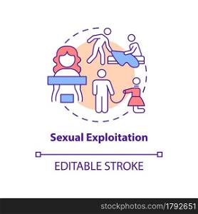 Sexual exploitation concept icon. Non-consensual prostitution and pornography abstract idea thin line illustration. Sexual abuse of children. Vector isolated outline color drawing. Editable stroke. Sexual exploitation concept icon