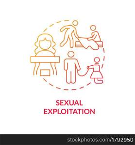 Sexual exploitation red concept icon. Sexual harassment and abuse abstract idea thin line illustration. Prostitution against will. Non consensual sex. Vector isolated outline color drawing. Sexual exploitation red concept icon