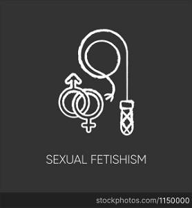 Sexual fetishism chalk icon. Male and female erotic play. Sex toy stimulation. Kinky relationship. Specific intimate behaviour fixation. Mental disorder. Isolated vector chalkboard illustration