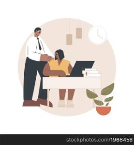 Sexual harassment abstract concept vector illustration. sexual bullying, abnormal labor relationship, abuse and assault, harassment relationships, online social interactions abstract metaphor.. Sexual harassment abstract concept vector illustration.