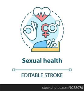 Sexual health concept icon. Protected sex idea thin line illustration. Contraception, reproductive system, STIs. Sex education, healthcare. Vector isolated outline drawing. Editable stroke