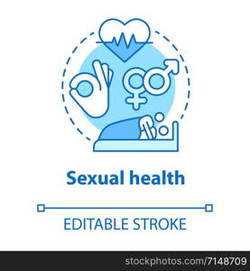 Sexual health concept icon. Sex education idea thin line illustration. Contraception, protected sex, STIs. Reproductive system, healthcare. Vector isolated outline drawing. Editable stroke