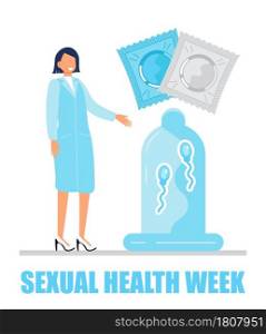 Sexual health week concept vector. Medical event is observed in September. Condoms, birth control pills and birth control pills are indicated. Problems of unwanted pregnancy and venereal diseases.. Sexual health week concept vector. Medical event is observed in September.