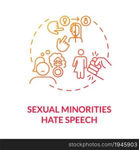 Sexual minorities hate speech red gradient concept icon. Homophobic language abstract idea thin line illustration. Intolerant attitudes toward LGBTQ persons. Vector isolated outline color drawing. Sexual minorities hate speech red gradient concept icon