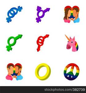 Sexual minorities icons set. Cartoon illustration of 9 sexual minorities vector icons for web. Sexual minorities icons set, cartoon style