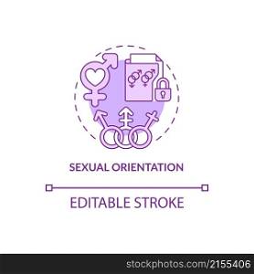 Sexual orientation purple concept icon. Personal data protection abstract idea thin line illustration. Isolated outline drawing. Editable stroke. Roboto-Medium, Myriad Pro-Bold fonts used. Sexual orientation purple concept icon