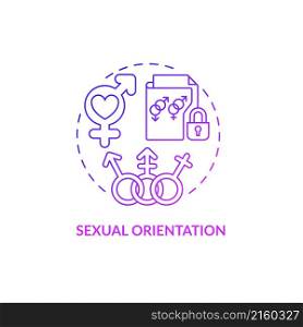 Sexual orientation purple gradient concept icon. Personal data. Sensitive information abstract idea thin line illustration. Isolated outline drawing. Roboto-Medium, Myriad Pro-Bold fonts used. Sexual orientation purple gradient concept icon