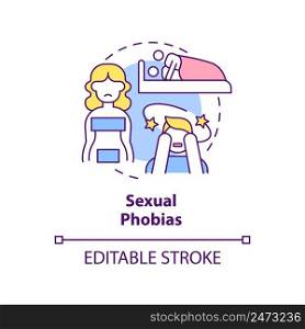 Sexual phobias concept icon. Erotophobia. Anxiety disorder. Specific phobias abstract idea thin line illustration. Isolated outline drawing. Editable stroke. Arial, Myriad Pro-Bold fonts used. Sexual phobias concept icon