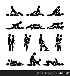 Sexual position vector icons. Sex positioning between man and woman couple pictograms. Position sexy couple love man and woman, sex partner illustration. Sexual position vector icons. Sex positioning between man and woman couple pictograms
