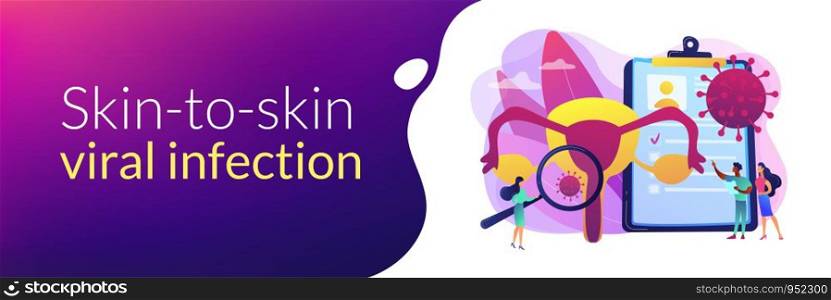 Sexually transmitted infection. Disease treatment, prevention. Human papillomavirus, HPV infection development, skin-to-skin viral infection concept. Header or footer banner template with copy space.. Human papillomavirus HPV concept banner header