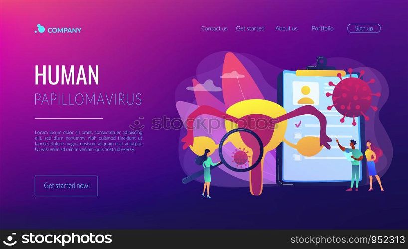 Sexually transmitted infection. Disease treatment, prevention. Human papillomavirus, HPV infection development, skin-to-skin viral infection concept. Website homepage landing web page template.. Human papillomavirus HPV concept landing pageation