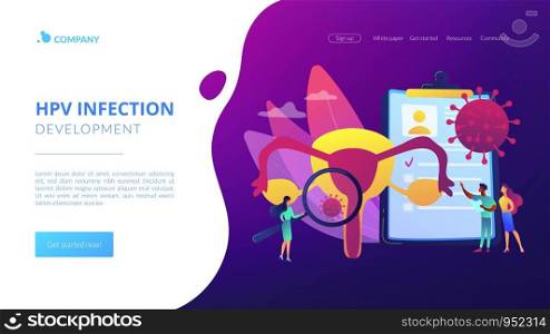 Sexually transmitted infection. Disease treatment, prevention. Human papillomavirus, HPV infection development, skin-to-skin viral infection concept. Website homepage landing web page template.. Human papillomavirus HPV concept landing pageation