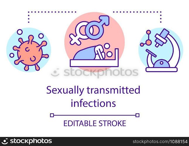 Sexually transmitted infections concept icon. STIs idea thin line illustration. Venereal diseases screening. Unprotected sex. Medical checkup. Vector isolated outline drawing. Editable stroke