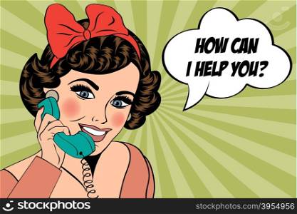 sexy beautiful woman chatting on the retro phone, pop art vector illustration