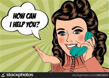 sexy beautiful woman chatting on the retro phone, vector illustration