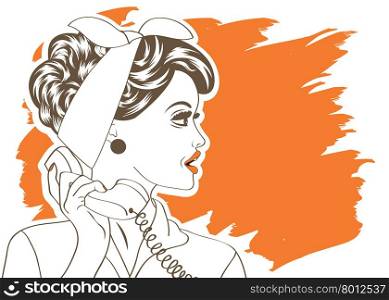 sexy beautiful woman chatting on the retro phone. vector illustration